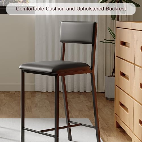 Set de 2 Butacos acolchonados coucheta en PU con reposapiés y respaldo, altura para barra de cocina, color negro miniatura 5