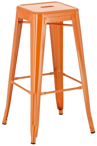 CLP Tabouret de Bar Joshua I Tabouret de Bar empilable en métal I Chaise de Bar avec Repose-Pieds I Hauteur d'assise 76 cm I Tabouret empilable, Couleur:Orange