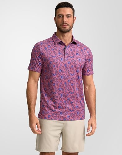 Image of Obla Mens Golf Polo Shirts Short Sleeve Dry Fit Performance Moisture Wicking Casual Print Collared Golf Shirts for Men