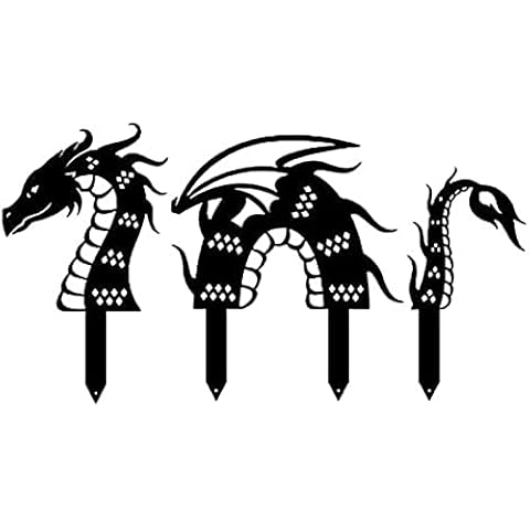 Animal Silhouette Metal Yard Art Garden Decoration Stake Statue Hollow Out Silhouette Metal Dragon Lovely Guardian of Outdoor Garden Lawn Cover