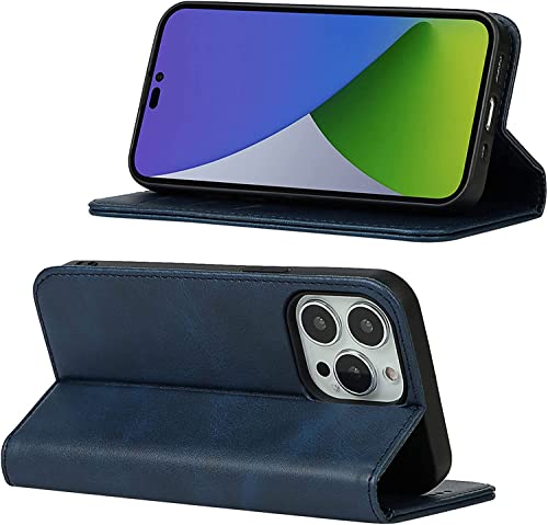 Étui de luxe pour iPhone 14 en cuir PU bleu2 avec finitions de qualité
