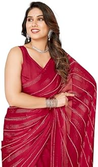 VAIRAGEE Women Soft Rimzim Silk Striped Pattern Ready To Wear Embroidery Saree (2055)