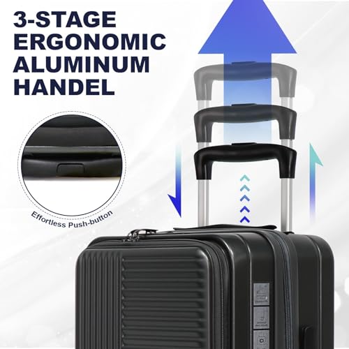 3-Piece Black Hard Shell Luggage Set with Front Opening and Approved Lock - 20", 24", 28" Sizes4