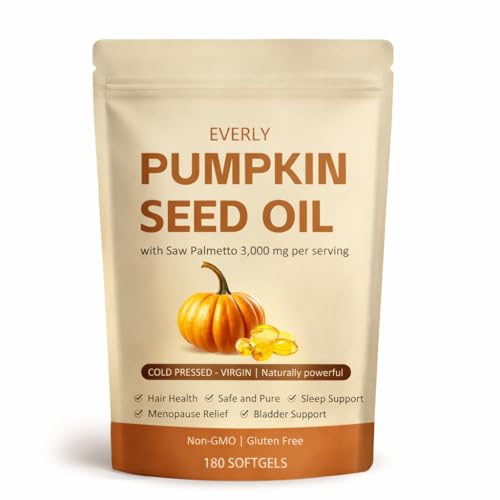 Metabolae Everly Pumpkin Seed Oil with Saw Palmetto Cold Pressed Pure Virgin Oil Essential Fatty Acids & Phytosterols | Non-GMO 180 SOFTGELS