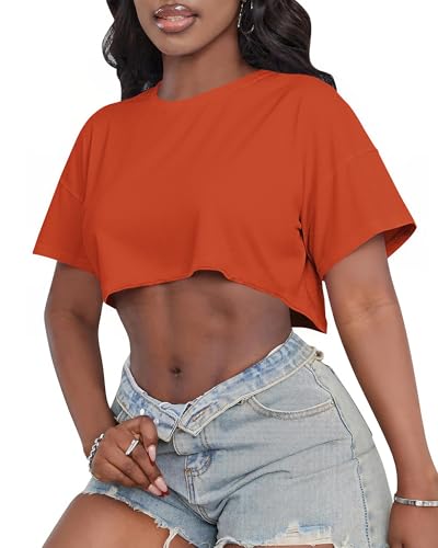 Image of Crop Tops for Women Oversized Short Sleeve T Shirts Crew Neck Cropped Tees