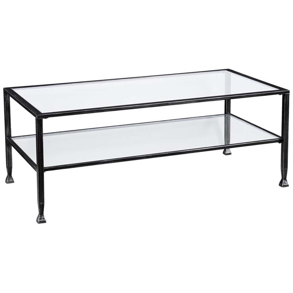 SEI Furniture Jaymes Glass Top Metal Coffee Table in Black