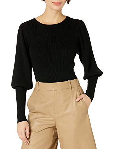 MILLY Women's Poof Sleeve Pullover, Black, S