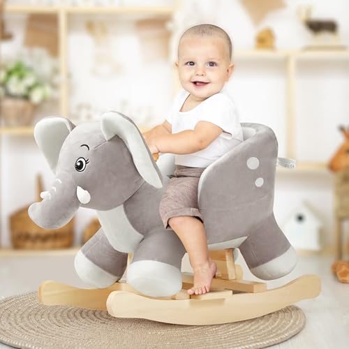 FUNLIO Elephant Baby Rocking Horse for Toddlers 6 Months to 3 Years, Cute & Graceful Grey Elephant Rocker for Baby Girl, Stuffed Plush Ride-on Rocking Animal, Easy to Assemble, CPC & CE Certified - Image 3