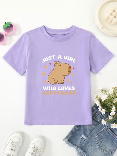 Girls' Cotton Capybara Print T-Shirt Funny Cute Animal Graphic Tee2