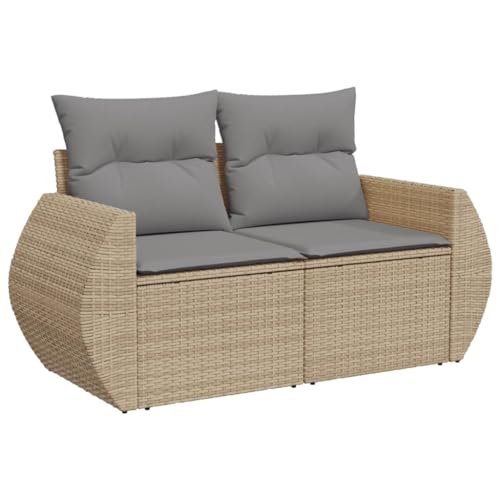 vidaXL Gartensofa mit Kissen 2-Sitzer, Sofa mit Staufach unter Sitzfläche, Terrassensofa mit abnehmbarem waschbarem Bezug, Gartenmöbel Terrassenmöbel, Beige Poly Rattan
