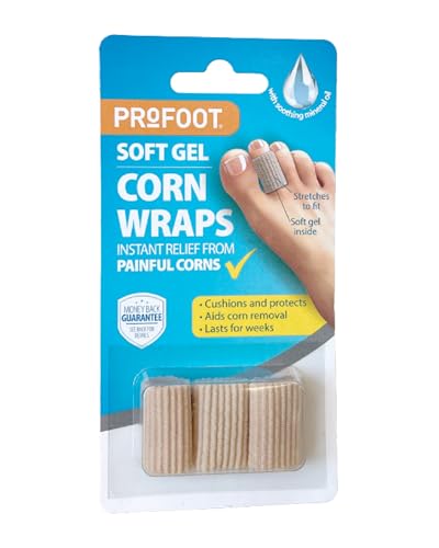 Profoot Soft Gel Corn Wraps - Instant Relief from Painful Corns - Cushions and Protects - Contains Soft Gel Reduces Pressure and Friction - Contains 3 Washable & Reusable Toe Wraps