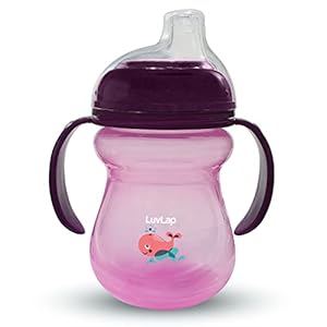 LuvLap Moby Little Spout Sipper for Infant/Toddler, 240ml, Anti-Spill Sippy Cup with Soft Silicone Spout BPA Free, 6m+ (Purple)