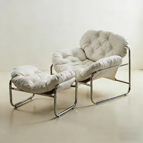 Upholstered Leather Single Sofa with Ottoman, Stylish Lazy Chair for Living Room, Bedroom & Dorm, Durable Metal Legs, Comfort & Modern Design (Without Footstool, C)