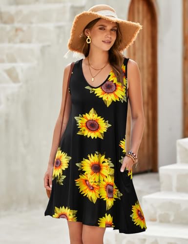 Image of JollieLovin Women Plus Size Curvy Summer Tank Sun Dresses Sleeveless Causal T-Shirt Dress Beach Swing Cover up(L-5X)