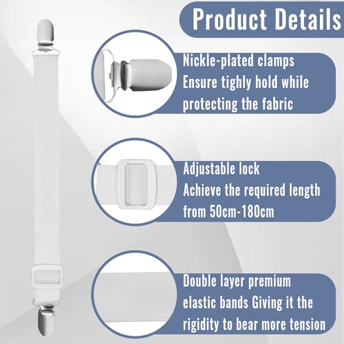 zeyedemo 8PCS Bed Sheet Clips Adjustable Bed Sheet Straps Fasteners from 50cm to180cm Elastic Fitted Sheet Straps Clips Grippers and Mattress Straps for Bedding Mattress Covers Bed Sheets Sofa Cushion - Image 2