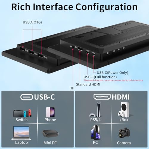Image of 10.1 Inch Touchscreen Mini Monitor, IPS 1540x720 USB-C HDMI Portable Secondary Display with Stand & Speaker, Stretched Bar Screen for PC Laptop Rasp PI AIDA64 STEM DIY