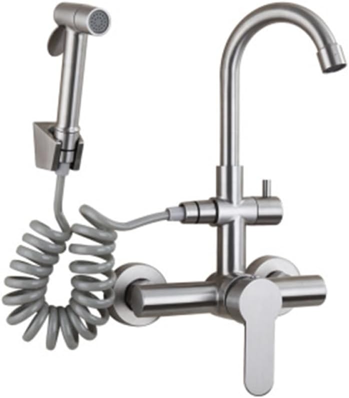 Matte Black Wall-Mounted Kitchen Faucet with Spray Gun, Rotatable Dual Water Mode