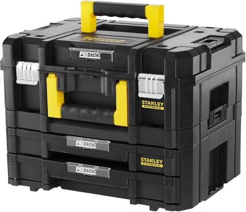 STANLEY FMST1-71981 Kit 2 Mallettes Modulable Tstak/Pro-Stack Gamme FATMAX - 21.5L - Corps en Polypropylène - Larges Attaches Métalliques Anti-Corrosion - Cadenassable
