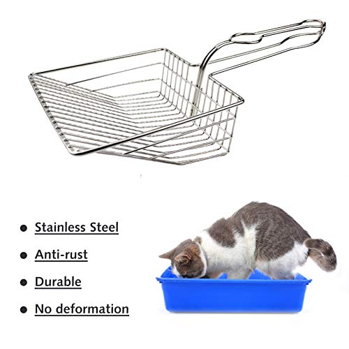 Peneiradora de lixo de aço inoxidável para gatos Peneiradora de cocô de gato com cabo longo Peneirin