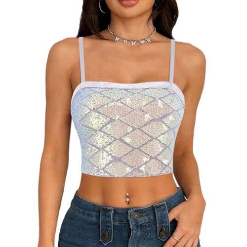 Erinaco Women Glitter Sequin Crop Top Sparkly Mermaid Tank Tube