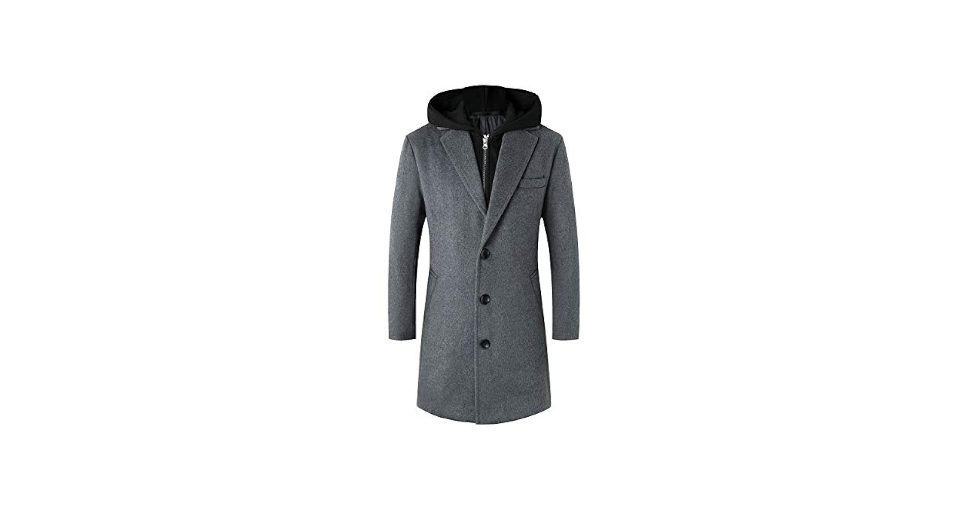 Lisskolo Men's Wool Blend Overcoat with Detachable Hooded