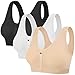 Manxing Femme Soutien Gorge de Sport Avant Zipper Push Up Bra Vest sous vetements de Sport Coussinets Amovibles Sport Bra pour Fitness Yoga Course,XL,Noir blanc beige