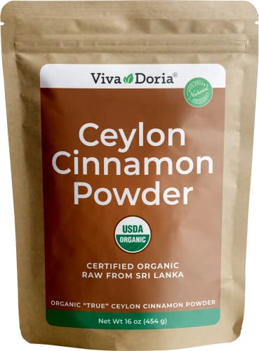 Viva Doria Organic Ceylon Cinnamon Powder | Organic Ground Cinnamon Powder | 100% Raw from Sri Lanka |16 Oz (454 g) Resealable Kraft Bag