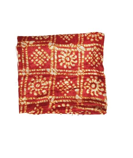 Image of Bandhani Print Dupatta for Women | Red and Yellow Floral Pattern | Traditional Indian Style