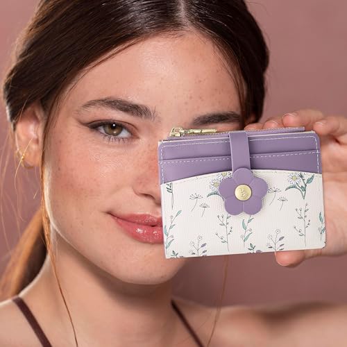 Image of Farcauo Small Floral Womens Wallet Cute Wallets for Women Thin Purple Women's Wallet Kawaii Flower Card Wallets for Women Ladies