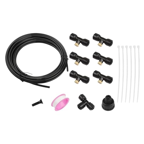 Lapiglo Sistema de refrigeración de niebla para exteriores, kit de nebulización de jardín de baja presión con tubo de 4/7 PE para riego de patio trasero, 15 m, 35 piezas