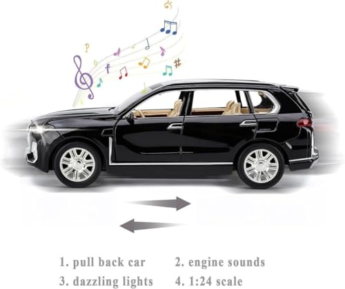 Image of 1:24 B-M-W X7 Diecast Metal Pull Back Car with 6 Openable Doors with Sound and Light Toy Decoration car Best Gift Toys for Kids (1:24 B-M-W X7 - Black)