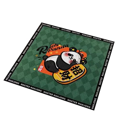 Mahjong Mat Cuadrado Corto Felpa Verde Dibujos Animados Panda Impreso Juego de Cartas Cubierta de Mesa Antideslizante y Reducción de Ruido (Verde-2 55.1x55.1inch)