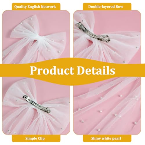 Pinza moño blanco con velo corto y perlas para novias miniatura 3