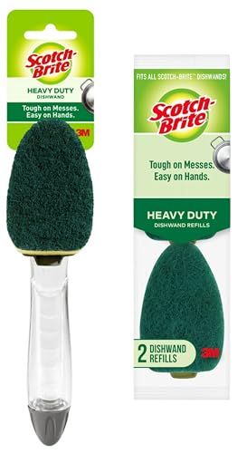 Scotch-Brite Heavy Duty Dishwand Kit, Includes 1 Wand & 2 Refill Pads, Keep Hands Out of The Mess