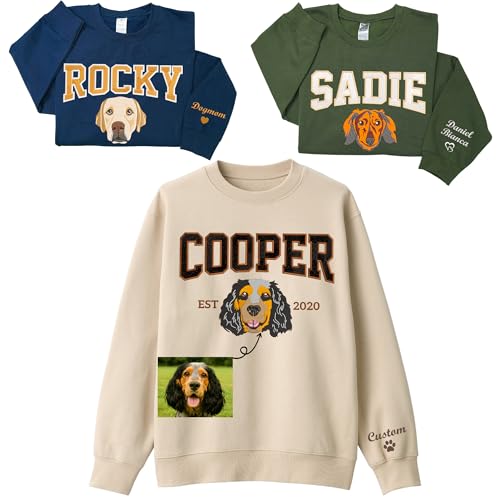 Custom Pet Portrait Embroidered Sweatshirt for Women & Men - Personalized Dog/Cat Face & Name - Unisex Embroidered Sweatshirt - Gift for Pet Lovers Dog Mom Mothers Day Birthday Christmas