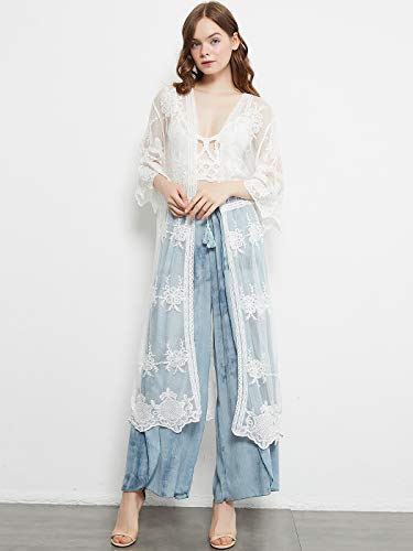 Anna-Kaci Womens Cover Up Long Embroidered Lace Kimono Cardigan with Half Sleeves4