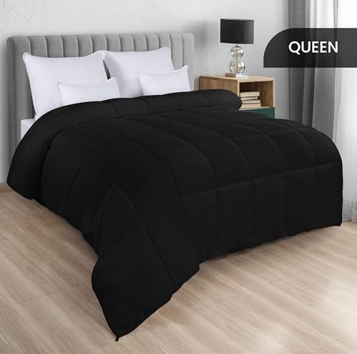 Image of Utopia Bedding Comforters Queen Size, All Season Duvet Insert, Down Alternative Box Stitched Bed Comforter with Corner Tabs, Machine Washable (Black)