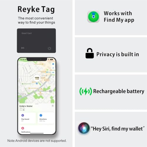 Image of Reyke Wallet Tracker Card, Works with Apple Find My, Rechargeable, 4 Pack | IP68 Waterproof Slim Tracking Cards For Wallets, Phones, Passports And Luggage Tags, Up To 5 Months Per Charge, iOS Only