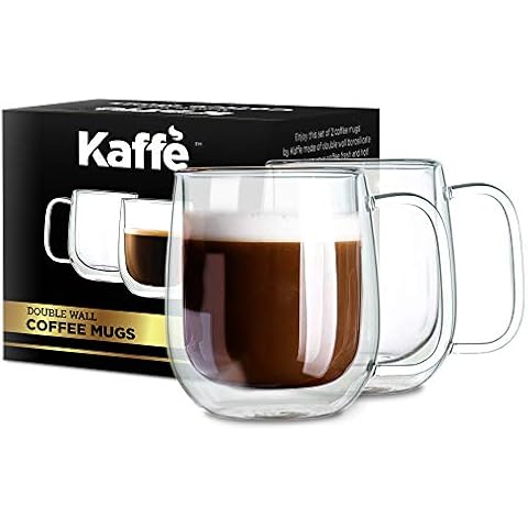 Kaffe Double Wall Insulated Glass Coffee Cups (2 x 10oz) - Clear Espresso Glasses - Heat Resistant Insulated Borosilicate Glass Mugs for Warm Beverages, Capuccinos, Teas, Lattes Cover
