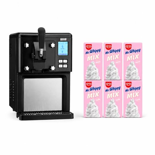 Cooks Professional Luxury Soft Serve Ice Cream Maker | 1.5L | Self-Cooling Compressor | Auto Cleaning | Digital Display | Perfect for Sundaes & Desserts | Includes 6 x 1L Mr Whippy Ice Cream Mix