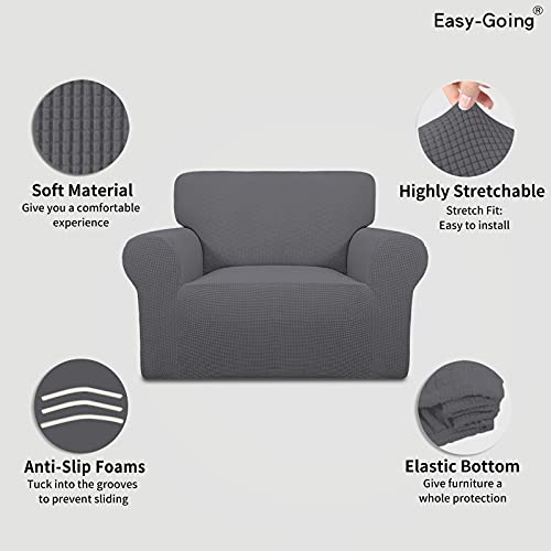 Image of Easy-Going Stretch Oversized Chair Sofa Slipcover 1-Piece Couch Sofa Cover Furniture Protector Soft with Elastic Bottom for Kids Spandex Jacquard Fabric Small Checks Gray