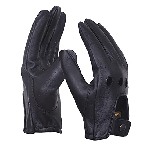 QUALITY WEARS USA Leather Driving Gloves Men - Duty Search Motorcycle Summer Gloves (Large, Black)