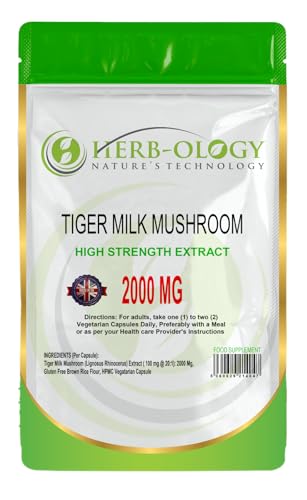 HB Tiger Milk Mushroom | 30 High Strength Tigers Milk Supplement - 2000mg TMM (100mg @ 20:1) Extract per Serving | Mushroom Capsules | Non-GMO & Made in The UK