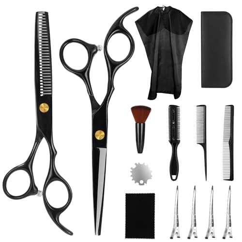 TIDEVAN Set de Tijeras Peluqueria Profesional,14 Piezas Juego de Tijeras de Peluquería,Tijeras de Peluqueria Completa Acero Inoxidable,para Corte de Pelo Bricolaje,para Hombre Y Mujer Niño Canina Casa