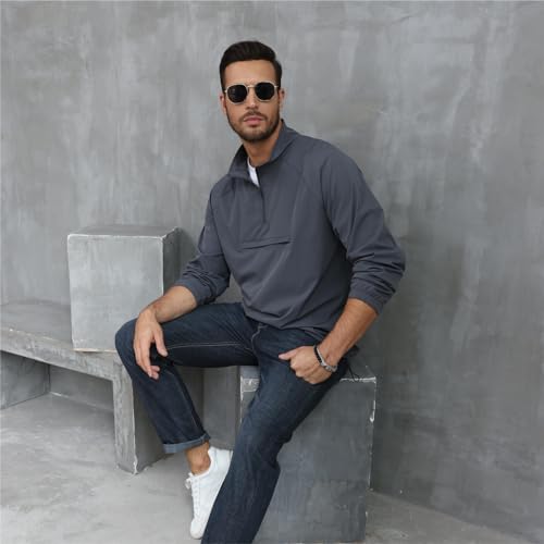 Opomelo Men's Athletic Quarter Zip Pullover Golf Hiking Running Lightweight Jacket Workout Sweatshirt With Pocket4