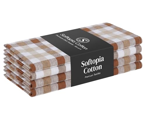 Image of Checked Dish Towels 4 Pack, 18x26 Inches, Quick Dry Towels for Kitchen, Durable, Reusable, Absorbent Wash Cloths Set, Washable Fabric, Heavy Duty for Daily Use - Brown, Beige, White