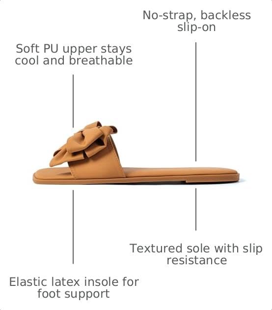 Image of Women's Bow Flat Sandals Open Saquare Toe Comfortable Slide for Wedding Beach Vacation