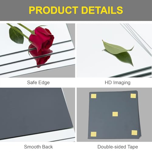 Image of Full Length Wall Mirror Tiles - 10 inch x 10 inch x 4Pcs Frameless Full Body Mirror Tiles Wall Mounted Mirror for Home Gym Vanity Bedroom, Living Room