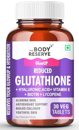 Image of The Body Reserve Japanese L-Glutathione Tablets for Skin Whitening | 500mg Glutathione Supplements with Hyaluronic Acid, Vitamin E, Lycopene & Biotin | Skin Glow & Collagen Support | Sugar-Free, 30 Tablets