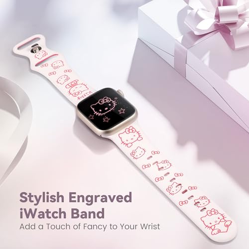 Image of Cute Cat Engraved Band Compatible with Apple Watch Bands for Women | Funny Cartoon Pattern Soft Silicone Sport Strap for iWatch Series 11 10 9 8 7 6 5 4 SE /Ultra 3 2 1 /40 38 41 42 46 45 44 49mm